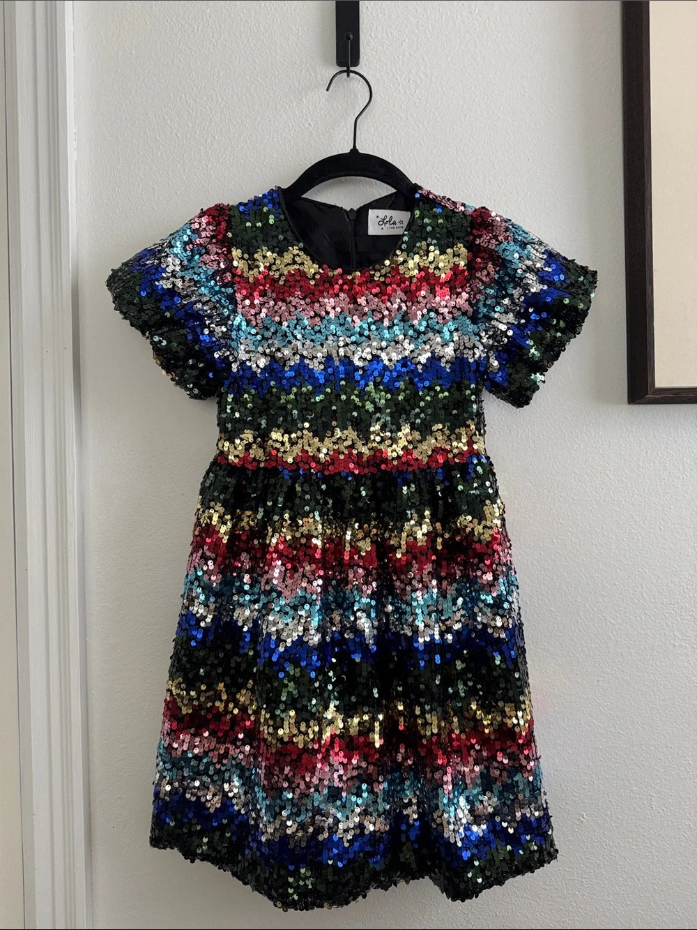 Lola + The Boys Multicolor Sequin Stripe Dress - Black, Red, Blue, Gold, Green